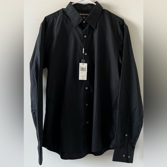 BRAND NEW Michael Kors Black Slim-Fit Stretch-Cotton Button Up Shirt in Large - Picture 1 of 4